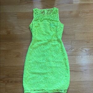 Lace Sleeveless Neon Yellow Dress